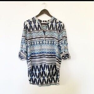 Dex Blues Tribal Print Mandarin Collar Shirt Sm